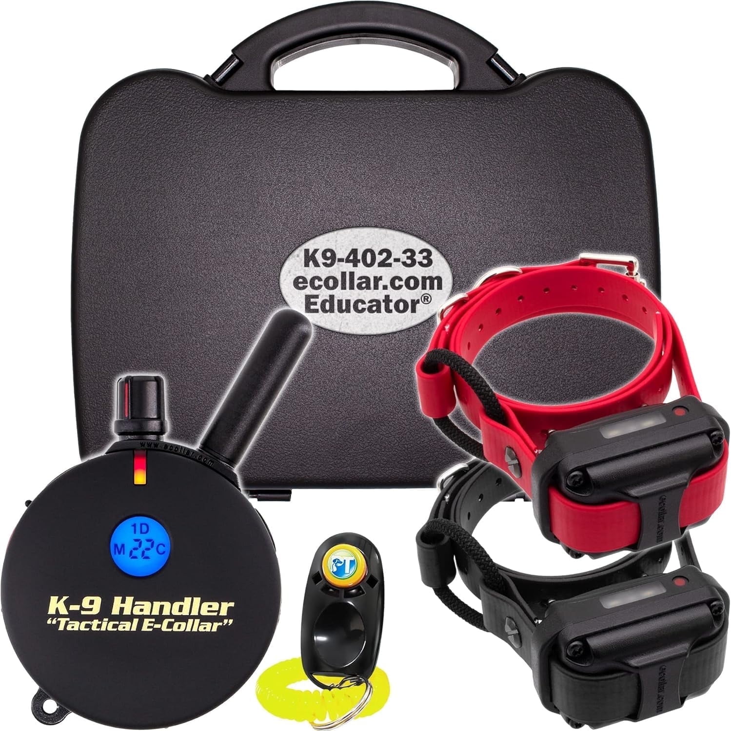 Educator K9-402 Two Dogs K9 Handler Professional E-Collar Training Collar with Remote - Up to 3/4 Mile Range, Waterproof, Rechargeable, 100 Stimulation Levels, Vibration, Tone, 33-Inch Bungee Collar