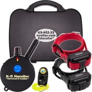 Educator K9-402 Two Dogs K9 Handler Professional E-Collar Training Collar with Remote - Up to 3/4 Mile Range, Waterproof, Rechargeable, 100 Stimulation Levels, Vibration, Tone, 33-Inch Bungee Collar