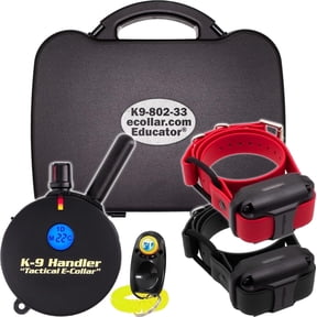 The Educator K9 Handler K9-802 Remote Training E-Collar Tactical Dog Training Made Easy 1-Mile Range 2-Dog System 33" Bungee Collar 100 Static Stimulation Levels with “Lock and Set” Pavlovian Tone