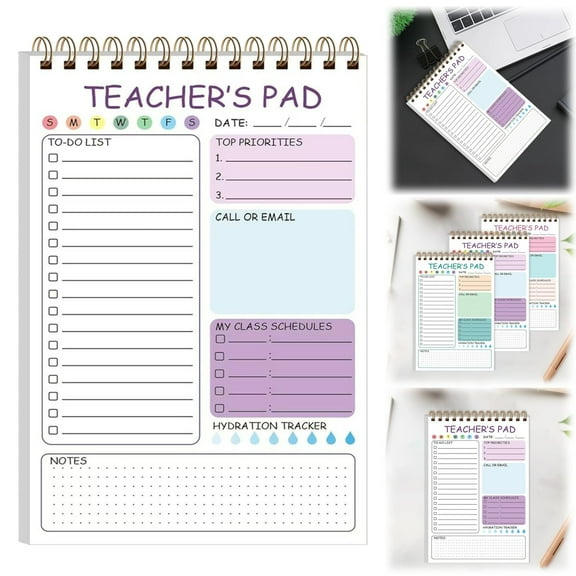 Educator To Do List Notepad, Spiral Checklist Notebook Organizer, Purple
