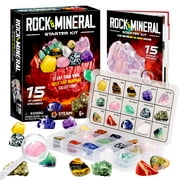 Eduman 15PCS Rock Collections Kit,Geology Mineral Collection Box,STEM Science Toy for Kids Age 6+