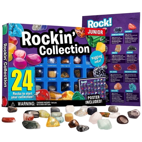 Piano Potato 24 PCS Rock Collection Kit for Kids, Gemstones Mineral Set,STEM Educational Gems Toy for Age 6-12