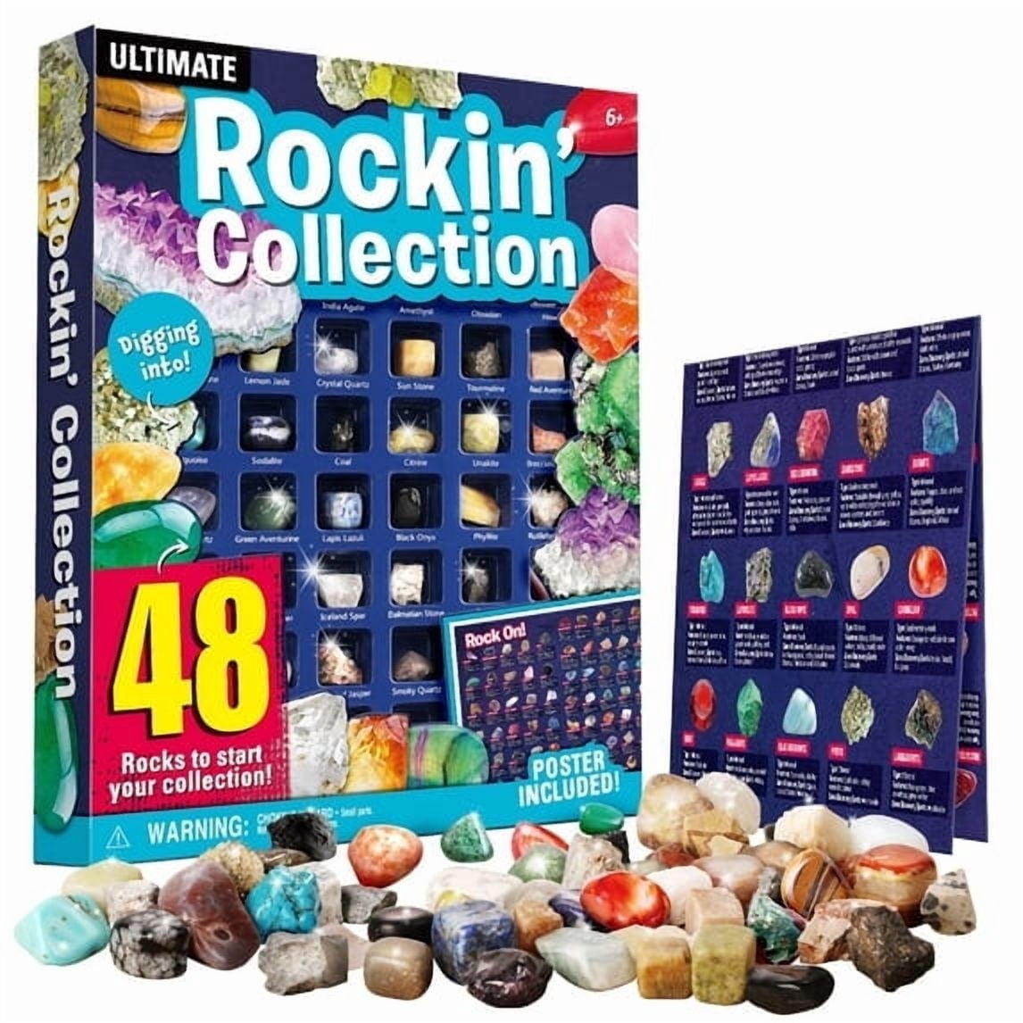 Eduman 48PCS Rocks Collection Kit, Geology Gem Mineral Set for