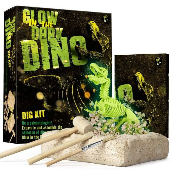 Eduman Dino Skeleton Dig Kit, Glow in the Dark Dino Fossil, Science Excavation Toy for Child Age 4-12
