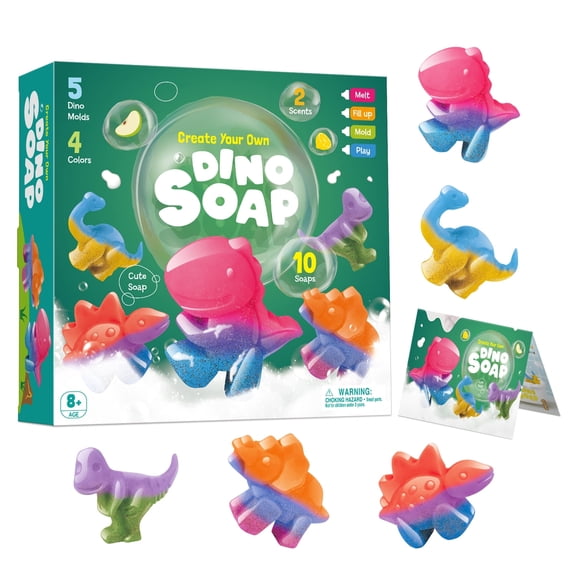 Piano Potato Dinosaur Soap Making Kit, Includes 5 Dino Molds & 10 Soap Bases for Creative Art Projects, Birthday Gift for Girls & Boys Ages 6-12