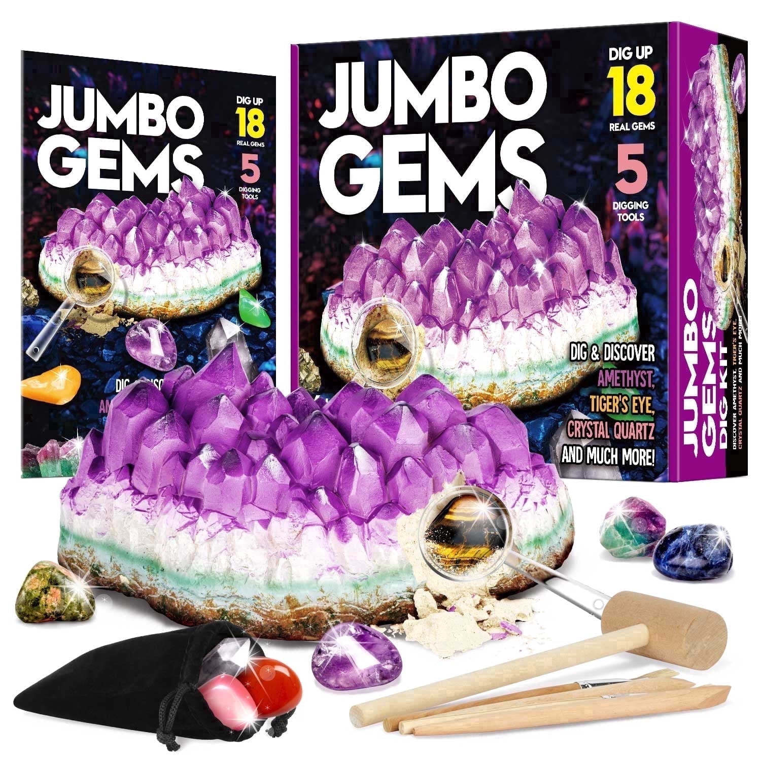 Eduman Jumbo Gemstone Discovery Kit, 18 Real Gems and Rocks