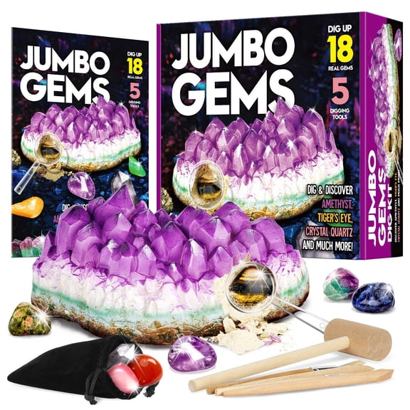 Piano Potato Jumbo Gems Dig Kit, Dig Up 18 Real Gemstones and Crystals - STEM Science Toys Kits for Kids, Educational Geology Birthday Gifts for Age 6+ Boys and Girls