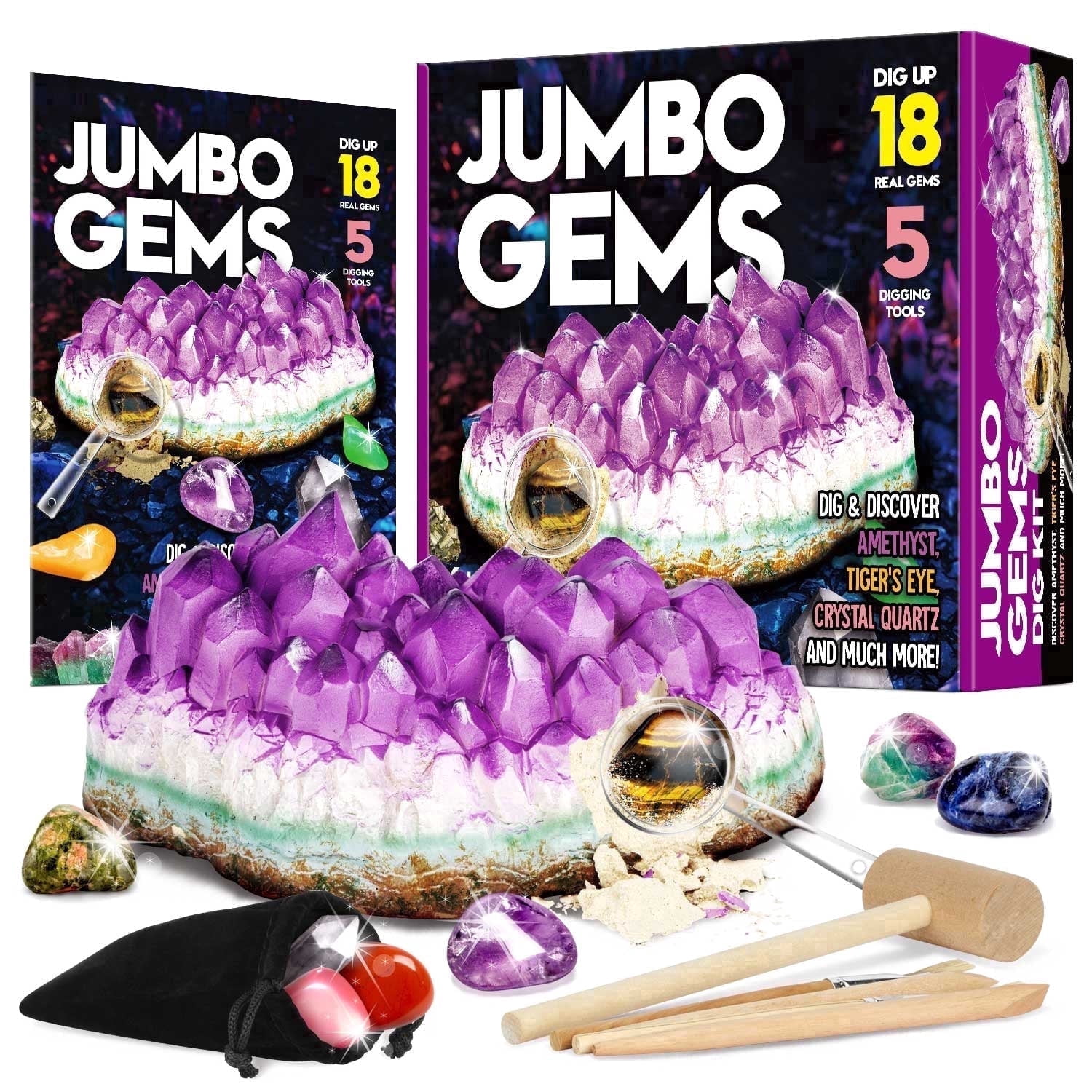 Eduman Jumbo Gemstone Discovery Kit, 18 Real Gems and Rocks