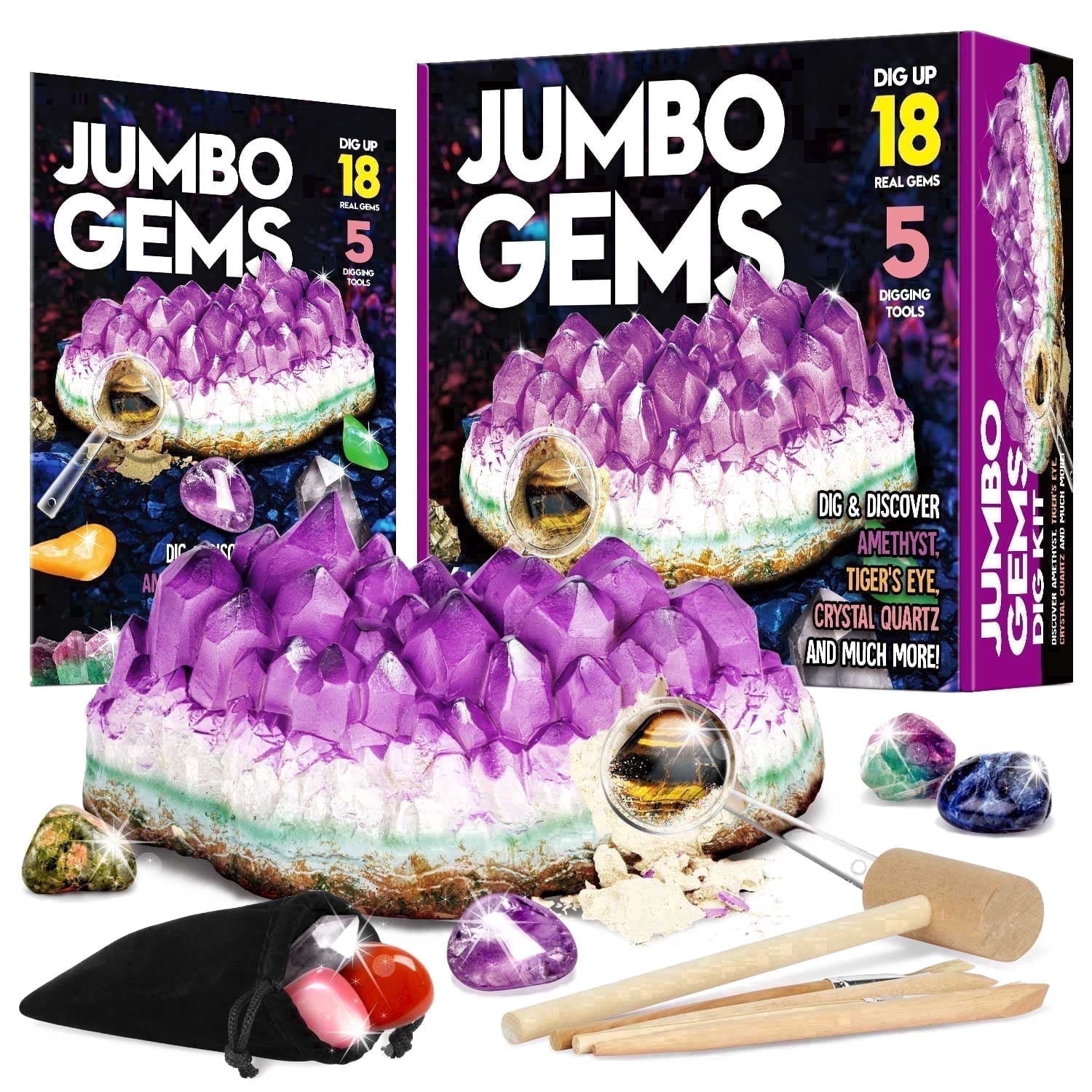 Eduman Jumbo Gemstone Discovery Kit, 18 Real Gems and Rocks