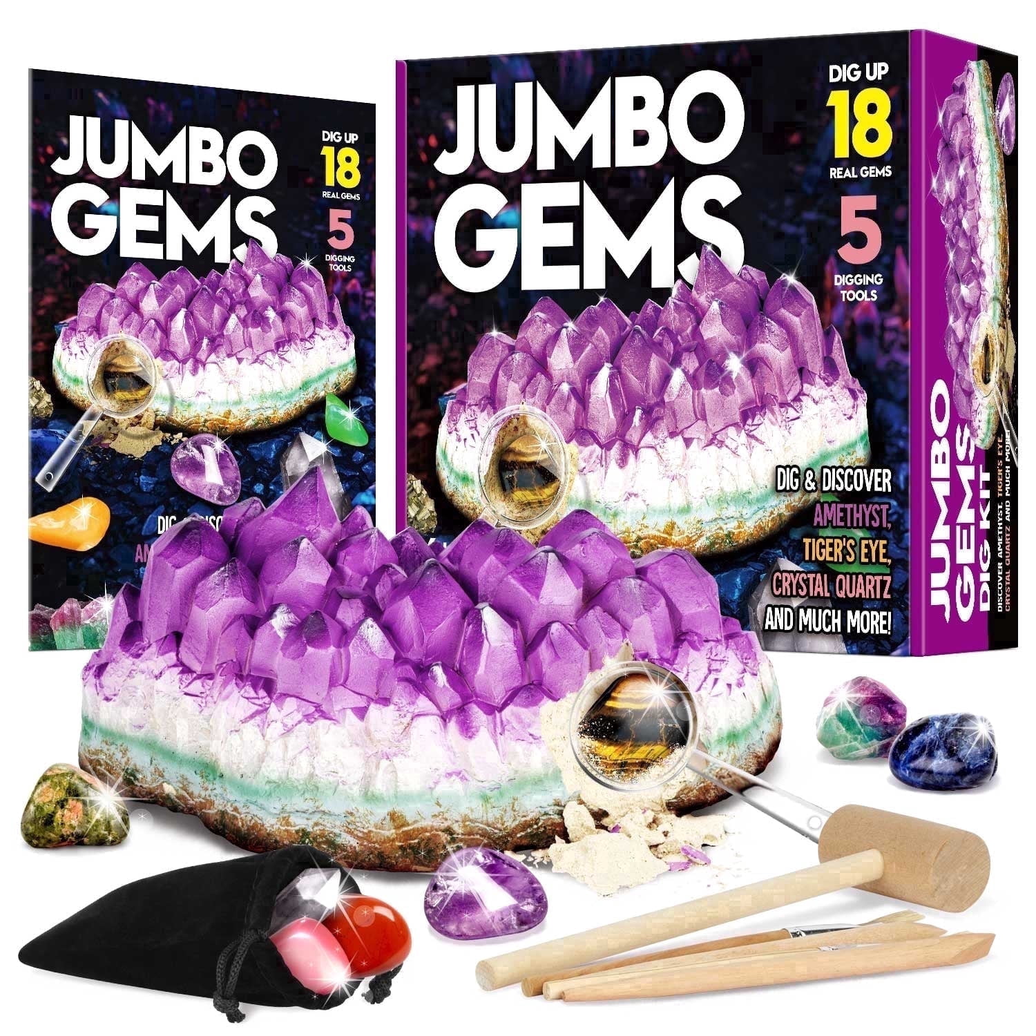 Boji Alive STONES 2個セット Eduman Jumbo Gemstone Discovery Kit, 18 Real Gems and Rocks