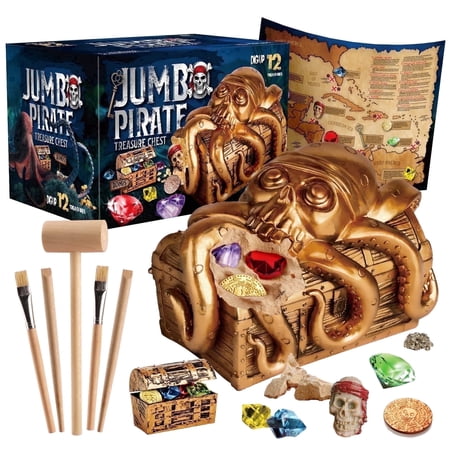 Piano Potato Jumbo Pirate Dig Kit, 12 Treasures & Gemstones Excavation Set, Science Toy Gift for Kids Age 6+