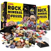 Piano Potato 250+ Rocks Minerals & Fossils Collection Kit, Gemstones and Crystals Rock Identification Kit Includes Display Case, Genuine Fossils, Geodes Great Geology, Birthday Gift for Kids Age 6+