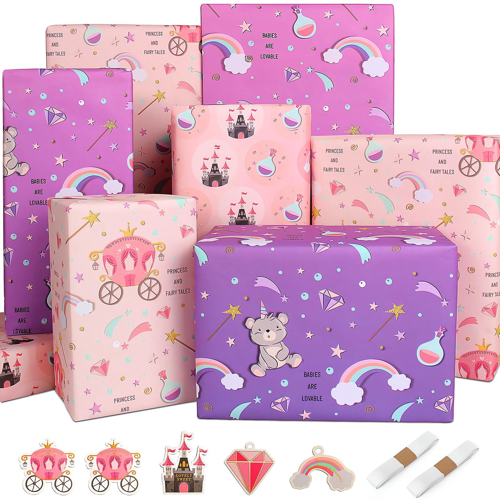 Edunass Wrapping Paper Girls Birthday Wrapping Paper Sheets,Purple ...