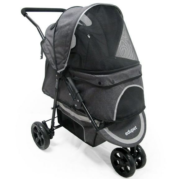 Edupet: Pet Stroller: Grey & Black - 55 lb Capacity - Includes Storage Basket, Transport Dogs & Cats, Pets, Foldable Design, 4 Swivel Wheels