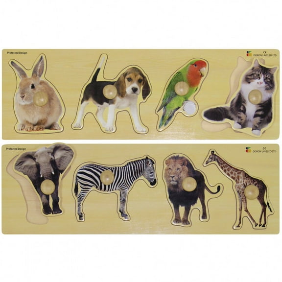 Edushape Large Knob Animal Puzzles - 2 Sets with 4 Animals