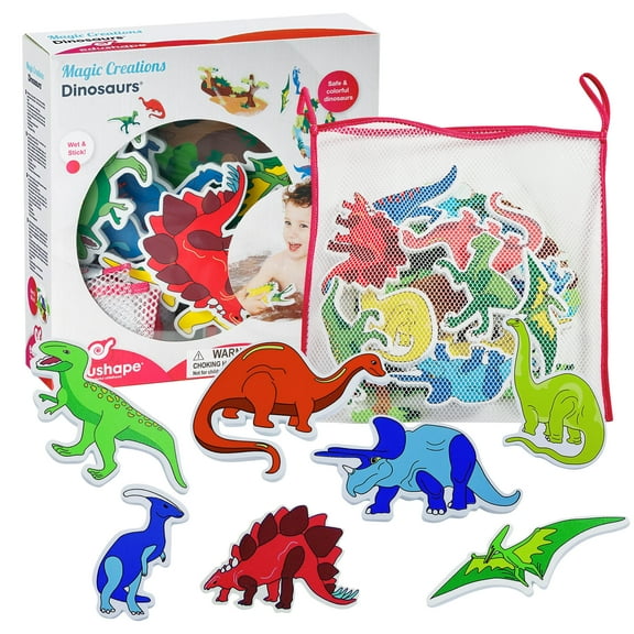 Edushape Magic Creations, Dinosaurs- Stick-On Removable Stickers Baby Bath Foam Toys for Toddlers 1-3