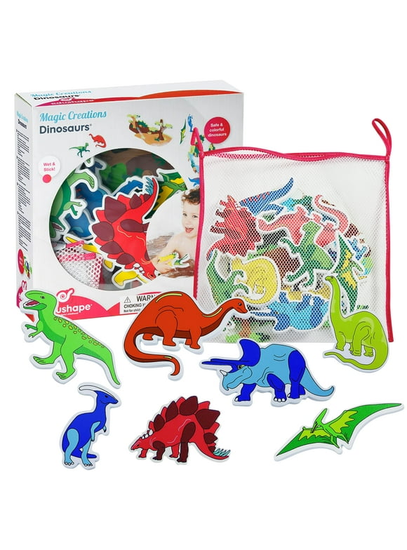 Edushape Magic Creations, Dinosaurs- Stick-On Removable Stickers Baby Bath Foam Toys for Toddlers 1-3