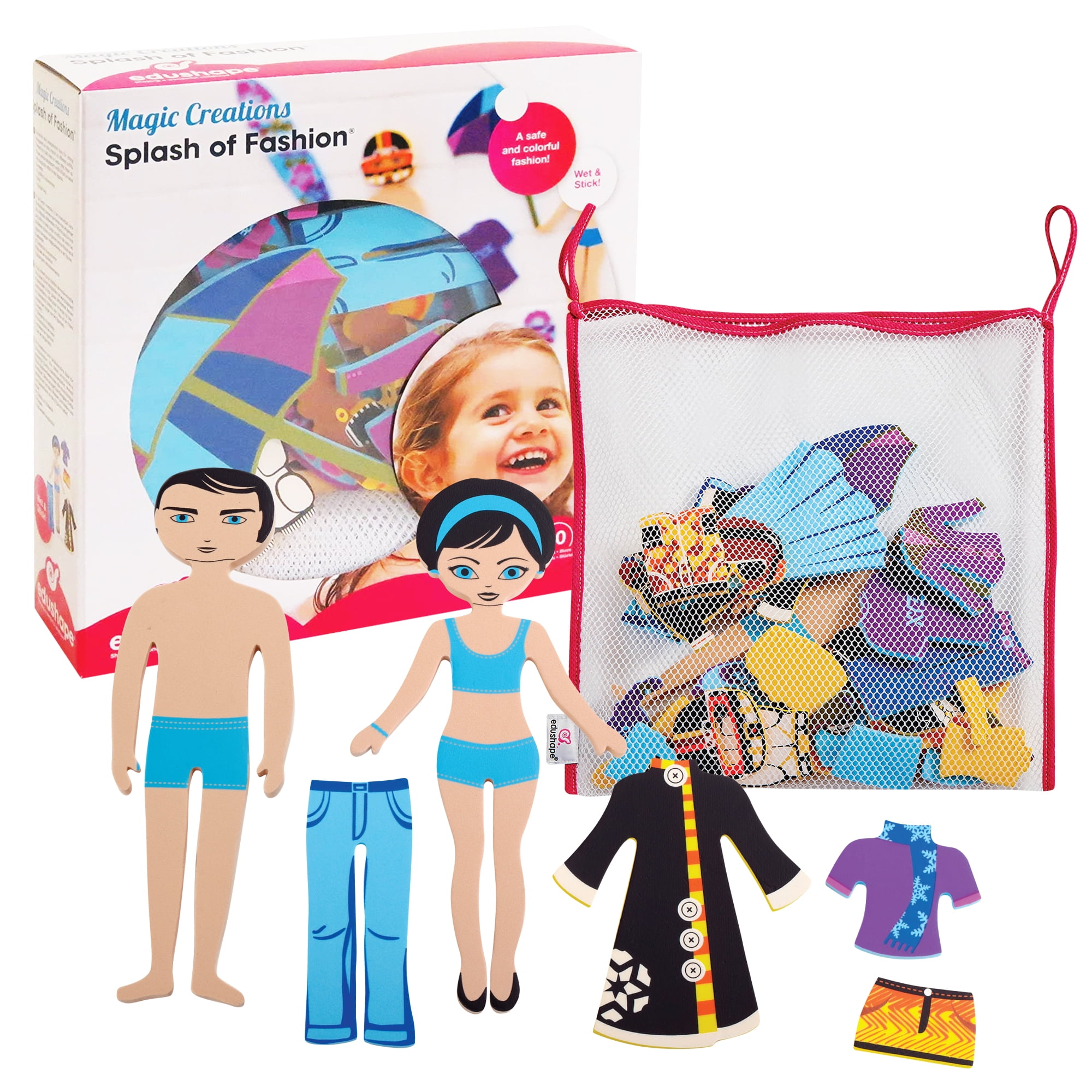 Edushape Magic Creations, Splash of Fashion- Stick-On Removable Stickers Baby Bath Foam Toys for Toddlers 1-3