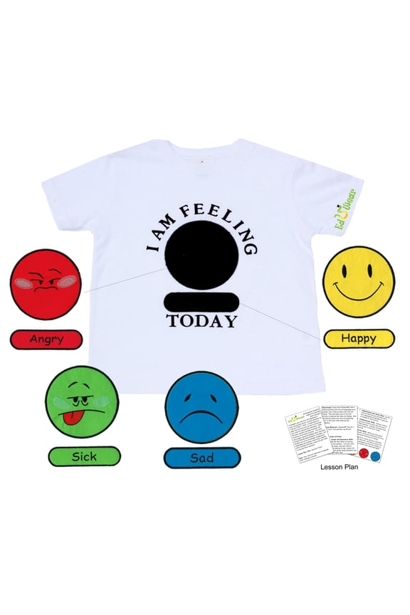 (Unisex) Embroidered "I Am Feeling" Interactive Educational short sleeve T-shirt with Embroidered Velcro Patches (Little Girls, Little Boys)