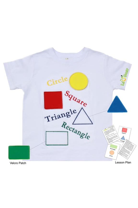 (Unisex) Embroidered "I Know My Shapes" Interactive Educational short sleeve T-shirt with Embroidered Velcro Patches (Little Girls, Little Boys)