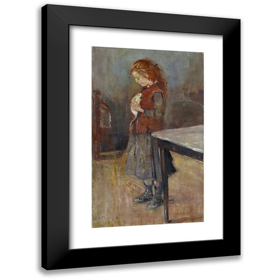 Edvard Munch 10x14 Black Modern Framed Museum Art Print Titled - Redhaired Girl with White Rat (1886)