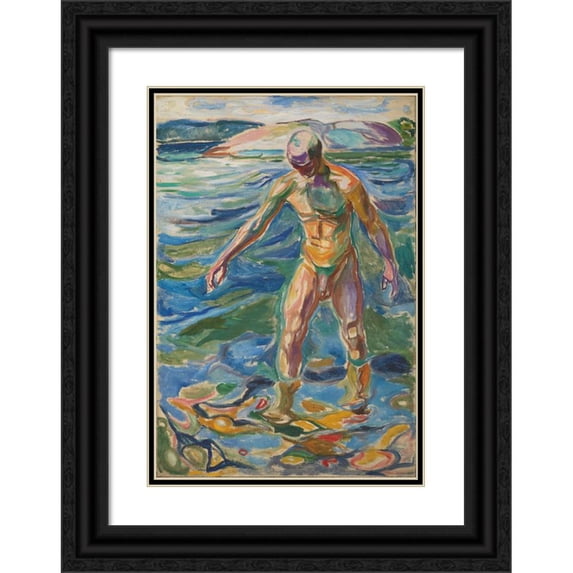 Edvard Munch 11x14 Black Ornate Wood Framed Double Matted Museum Art Print Titled: Bathing Man (1918)