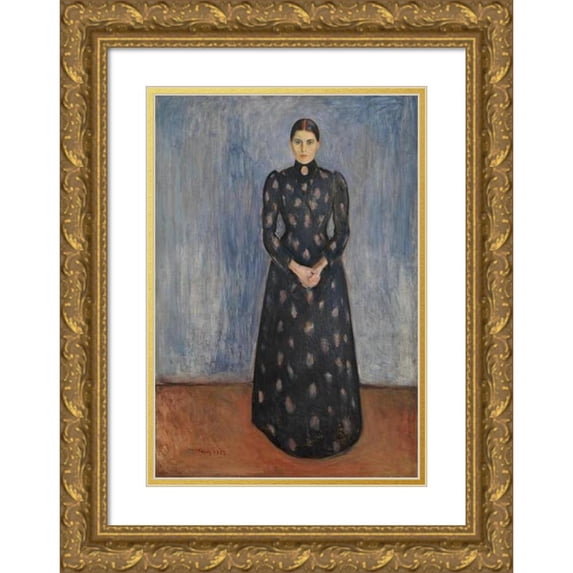 Edvard Munch 11x14 Gold Ornate Wood Frame and Double Matted Museum Art Print Titled - Inger in Black and Violet (1892)