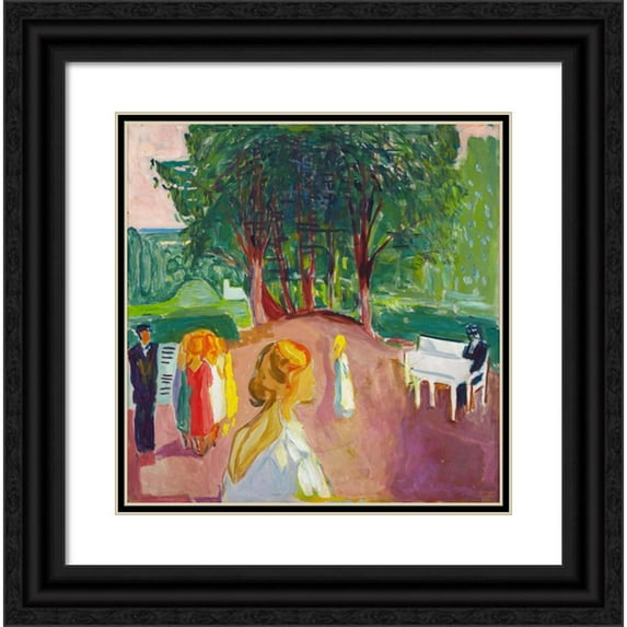 Edvard Munch 12x12 Black Ornate Wood Framed Double Matted Museum Art Print Titled: Flirting in the Park (1942)