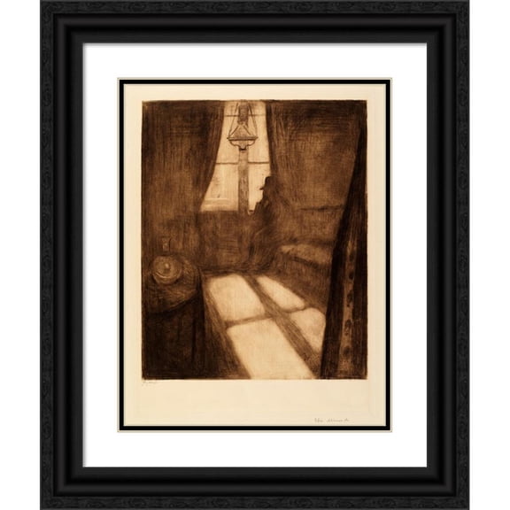 Edvard Munch 12x14 Black Ornate Wood Framed Double Matted Museum Art Print Titled: Moonlight (Moonlight. Night in St. Cloud)