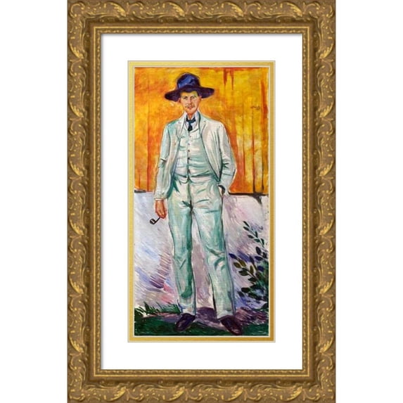 Edvard Munch 13x24 Gold Ornate Framed and Double Matted Museum Art Print Titled - Portrait of the Pinter Ludvig Karsten (1912)