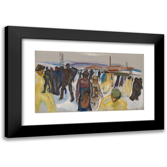 Edvard Munch 14x10 Black Modern Framed Museum Art Print Titled - Workers Returning Home (1920)
