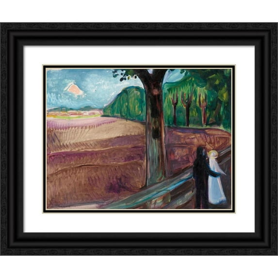 Edvard Munch 14x12 Black Ornate Wood Framed Double Matted Museum Art Print Titled: Summer Night (Summer Night) (1917)