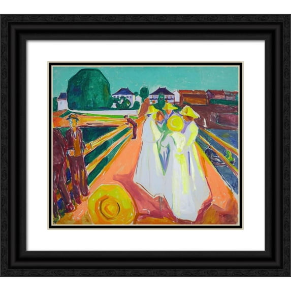 Edvard Munch 14x12 Black Ornate Wood Framed Double Matted Museum Art Print Titled: The Women on the Bridge (1934-40)