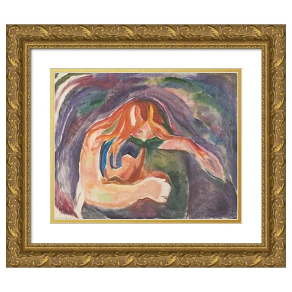 Edvard Munch 14x12 Gold Ornate Wood Frame and Double Matted Museum Art Print Titled - Vampire (1916-1918)