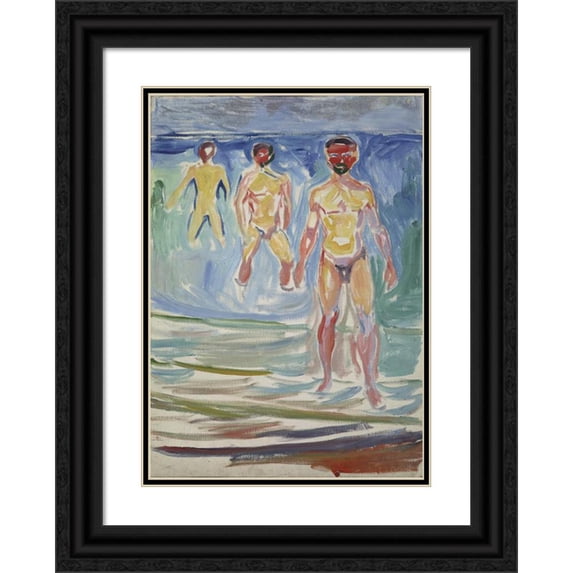 Edvard Munch 14x18 Black Ornate Wood Framed Double Matted Museum Art Print Titled - Bathing Men (1907)