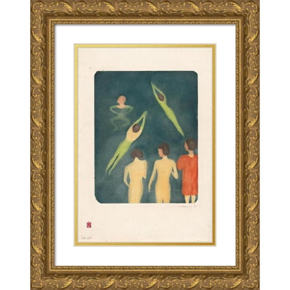 Edvard Munch 14x18 Gold Ornate Wood Frame and Double Matted Museum Art Print Titled - Boys Bathing (1896)