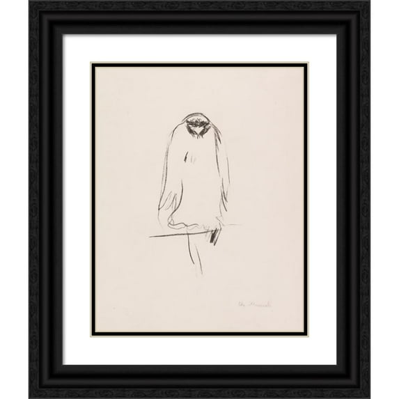 Edvard Munch 15x18 Black Ornate Wood Framed Double Matted Museum Art Print Titled - Sitting Bird of Prey. Adler (1908)