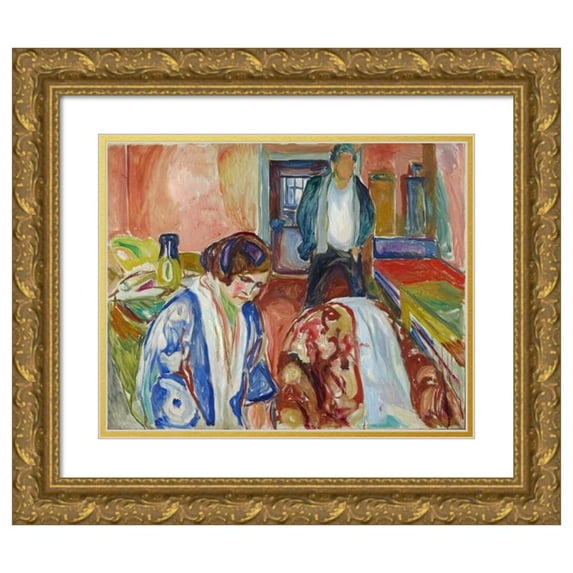 Edvard Munch 18x15 Gold Ornate Wood Frame and Double Matted Museum Art Print Titled - The Artist and His Model (1919-21)