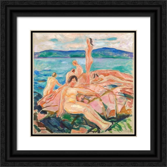 Edvard Munch 20x20 Black Ornate Framed Double Matted Museum Art Print Titled: Midsummer (1915)
