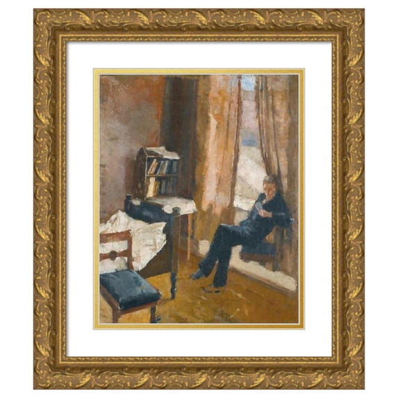 Edvard Munch 20x23 Gold Ornate Framed and Double Matted Museum Art Print Titled - Andreas Reading