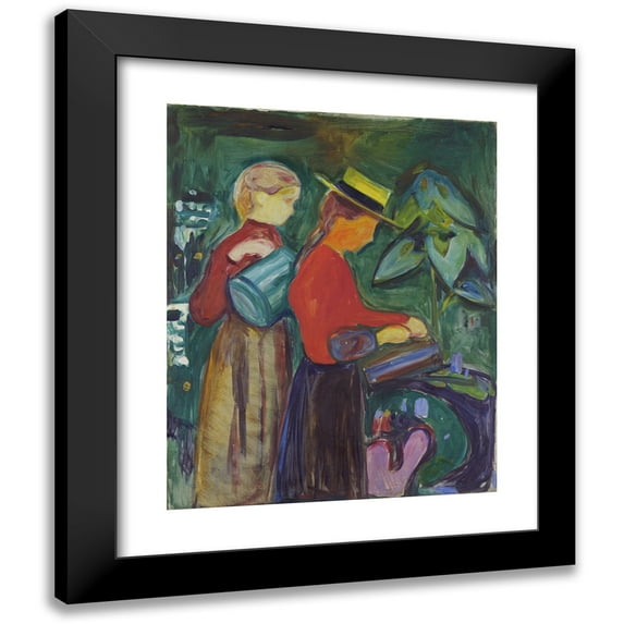 Edvard Munch 20x24 Black Modern Framed Museum Art Print Titled - Girls Watering Flowers (The Linde Frieze) (1904)