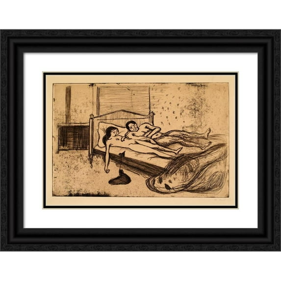 Edvard Munch 24x18 Black Ornate Framed Double Matted Museum Art Print Titled: The Dead Lovers (Double Suicide) (1991)