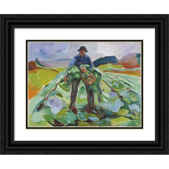 Edvard Munch 24x19 Black Ornate Framed Double Matted Museum Art Print Titled: Man in the Cabbage Field (1916)