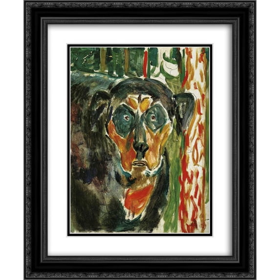 Edvard Munch 2x Matted 20x24 Black Ornate Framed Art Print 'Head of a Dog'