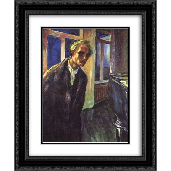 Edvard Munch 2x Matted 20x24 Black Ornate Framed Art Print 'Self-portrait. The night wanderer'
