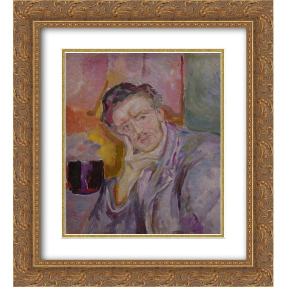 Edvard Munch 2x Matted 20x24 Gold Ornate Framed Art Print 'Self-Portrait with Hand under Cheek'