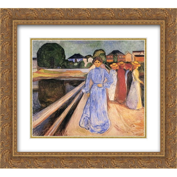 Edvard Munch 2x Matted 22x20 Gold Ornate Framed Art Print 'Women on the Bridge'