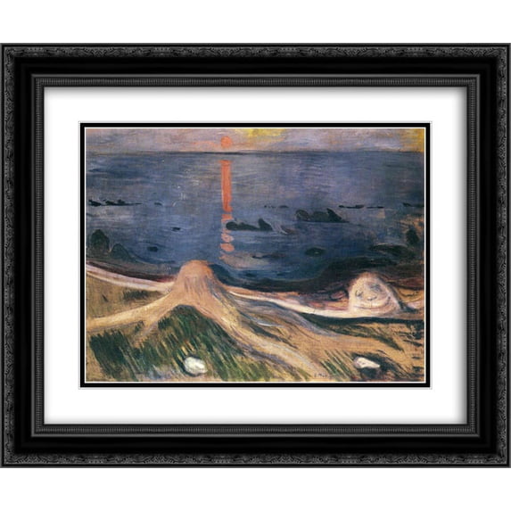 Edvard Munch 2x Matted 24x20 Black Ornate Framed Art Print 'The Mystery of a Summer Night'