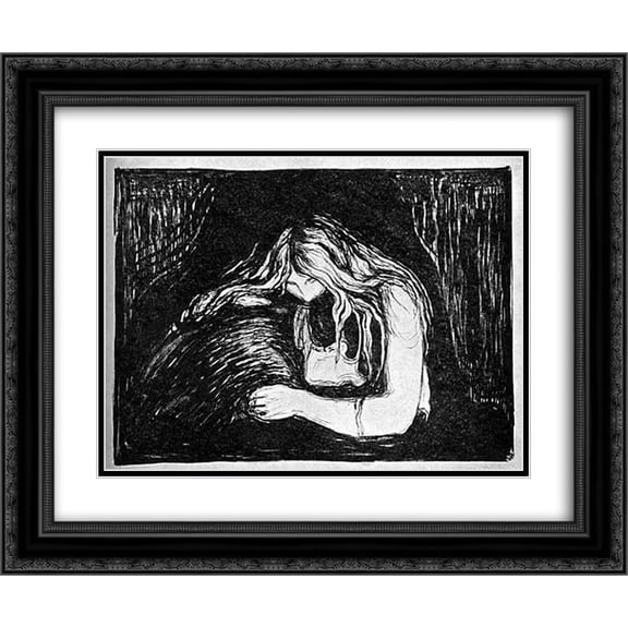 Edvard Munch 2x Matted 24x20 Black Ornate Framed Art Print 'Vampire II'
