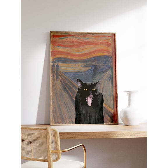 Edvard Munch Scream Cat Print, Unframed Paper Poster 8x10in